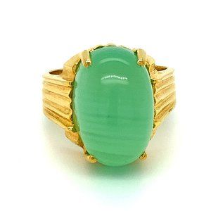 Green Cats Eye Calcite 11.75ct Solid 18K Gold Ring